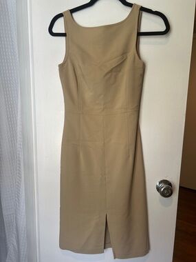 Sleeveless Tan Sheath Dress - Classic Workwear